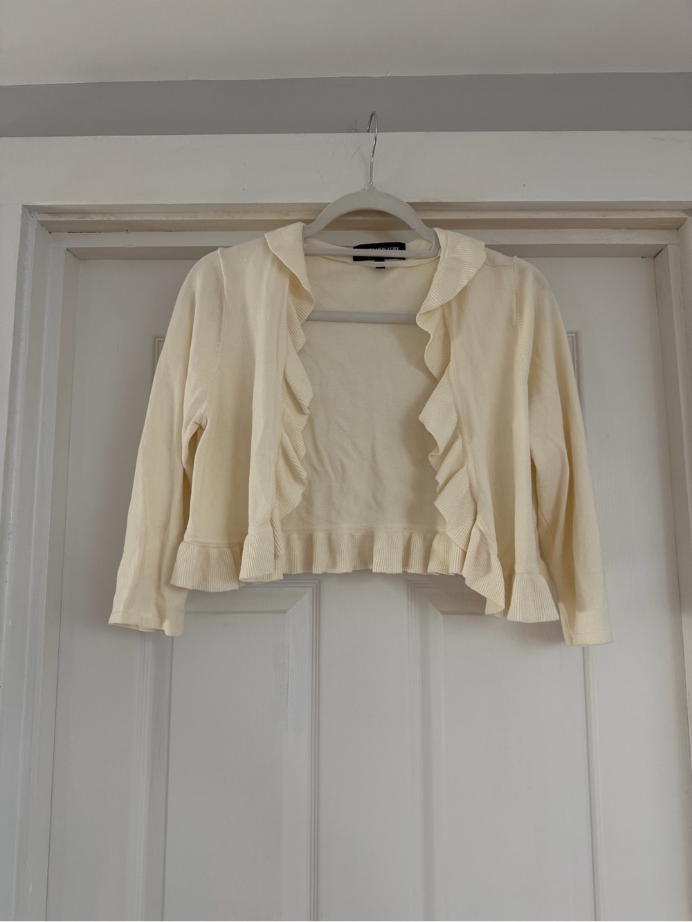Jones New York Cream Ruffle-Trim Cropped Sweater Cardigan
